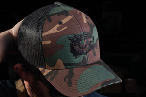 WOLF TRUCKER HAT –– Woodland Camo